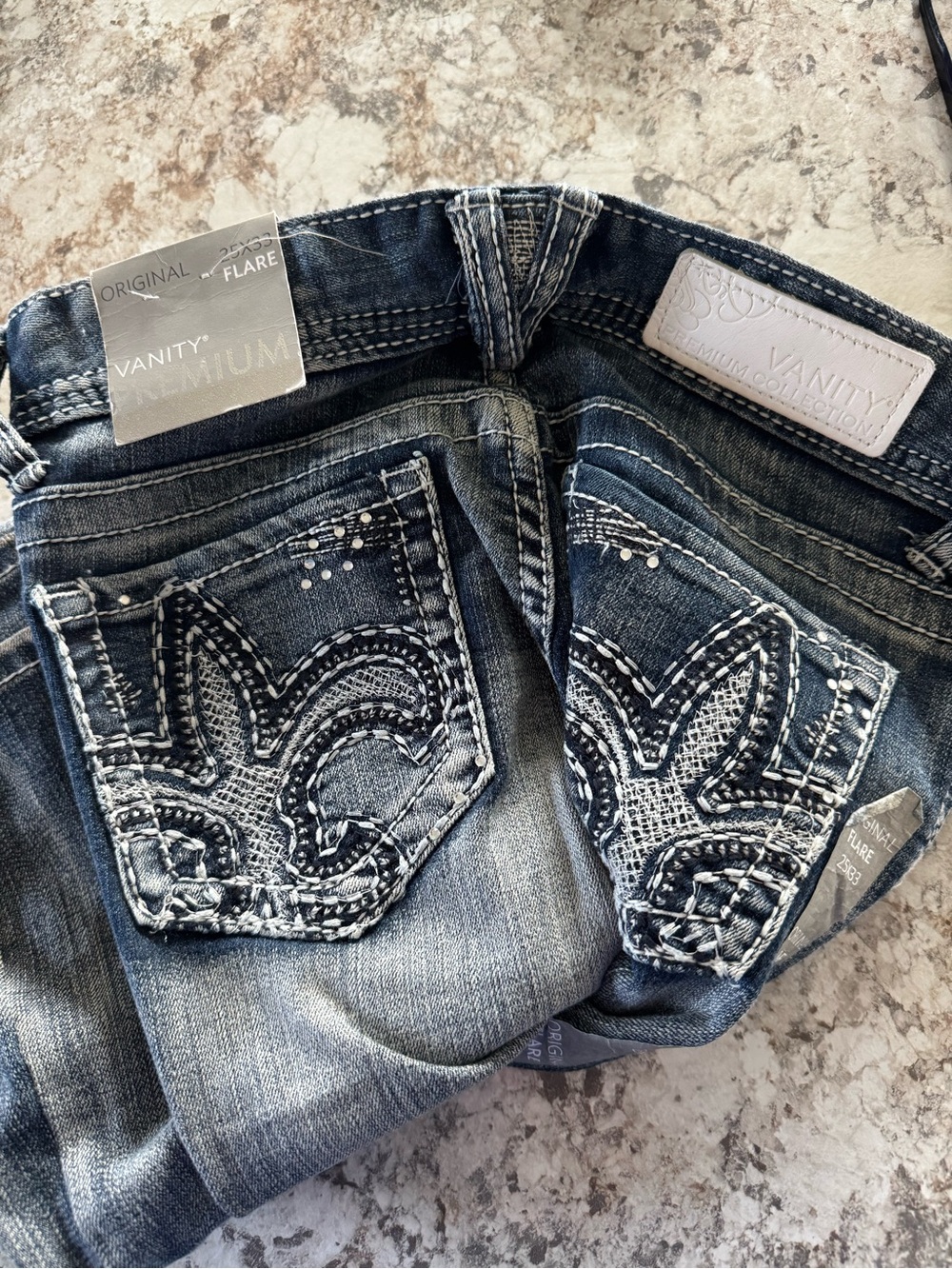 Vanity Dark Blue Embroidered Flare Jeans